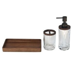 BETTER HOME & GARDENS 3 Pc Acacia Wood & Glass Bath Accessories Set